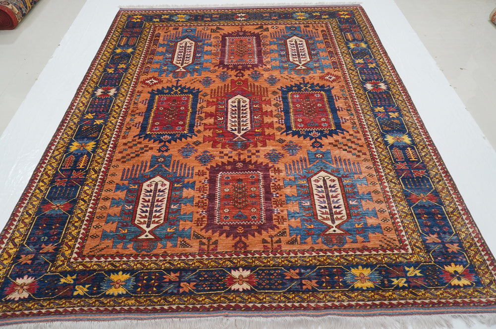 8x10 Brown Baluch Traditional Afghan Hand Knotted wool & wool Rug - Yildiz Rugs