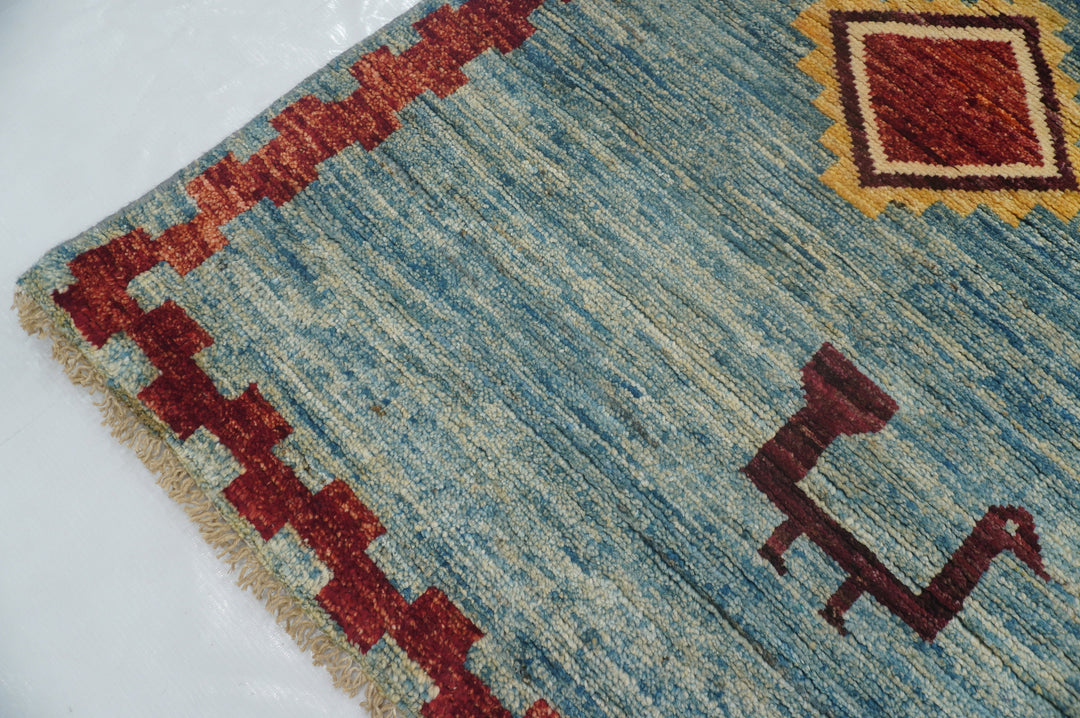 5x5 Blue Gabbeh Afghan Hand knotted Square Rug - Yildiz Rugs