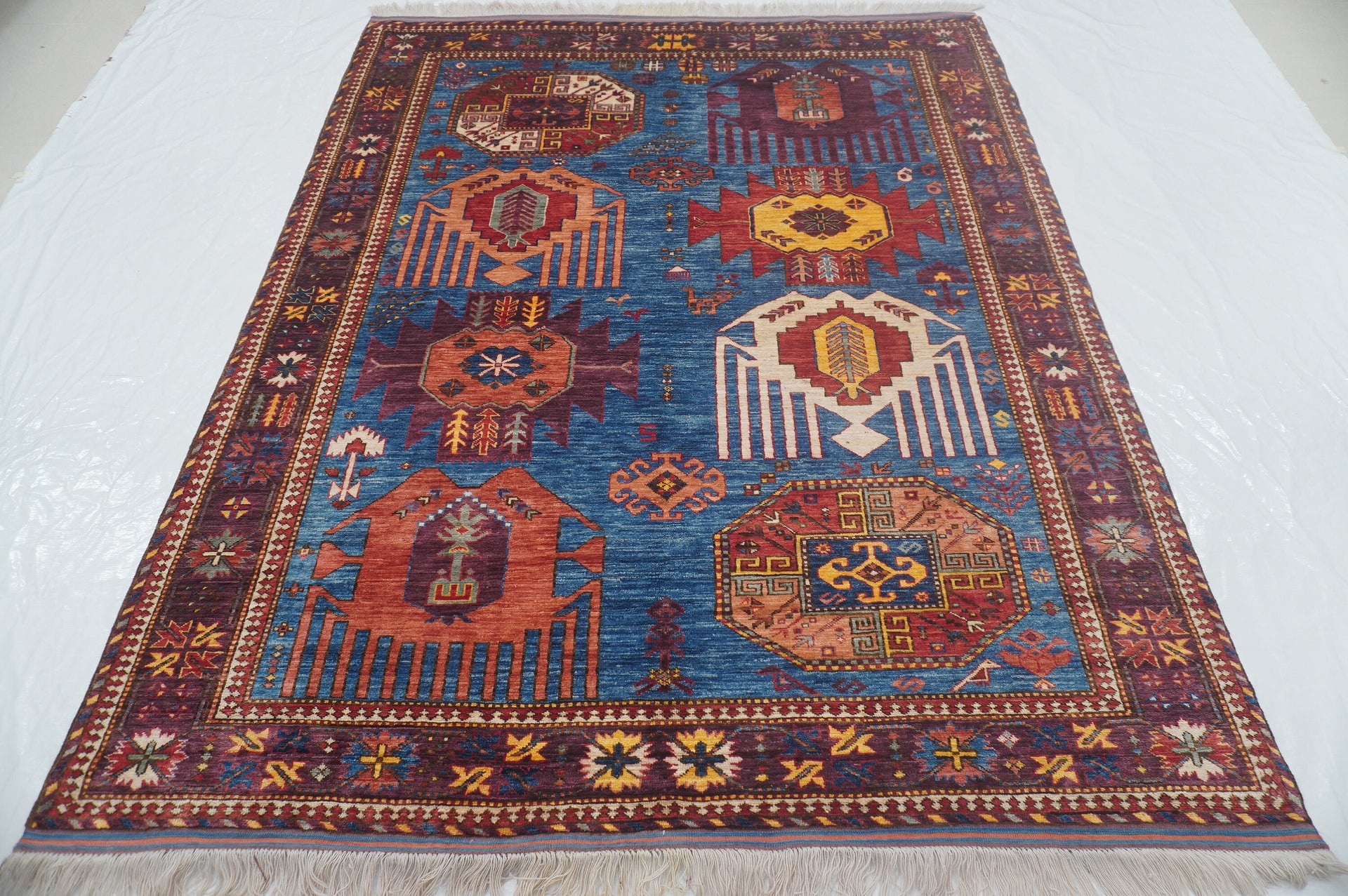 6x7 Navy Blue Baluch Traditional Afghan Hand Knotted wool & wool Rug - Yildiz Rugs
