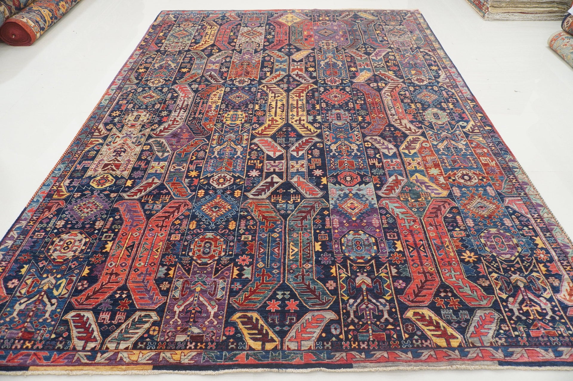 9x12 Navy Blue Samarkand Afghan Hand Knotted Tribal Baluch Rug - Yildiz Rugs