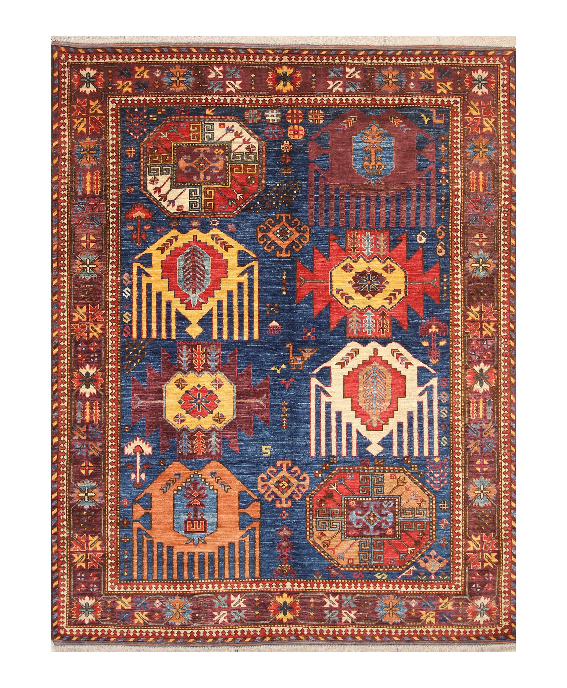 6x7 Navy Blue Baluch Traditional Afghan Hand Knotted wool & wool Rug - Yildiz Rugs