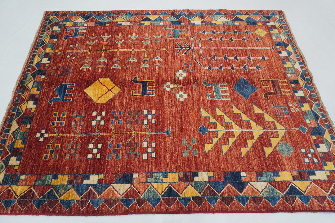 Red 5x7 Gabbeh Afghan Hand knotted wool Rug - Yildiz Rugs