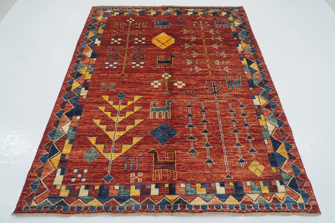 Red 5x7 Gabbeh Afghan Hand knotted wool Rug - Yildiz Rugs