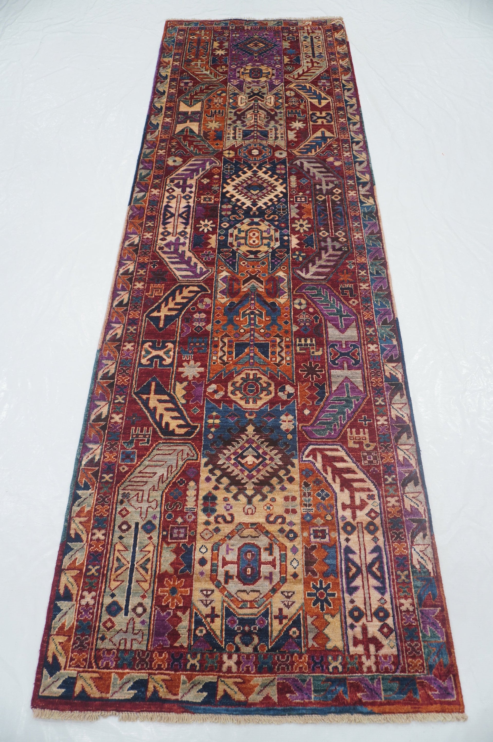 10 ft Red Baluch Tribal Afghan Hand knotted Runner Rug - Yildiz Rugs