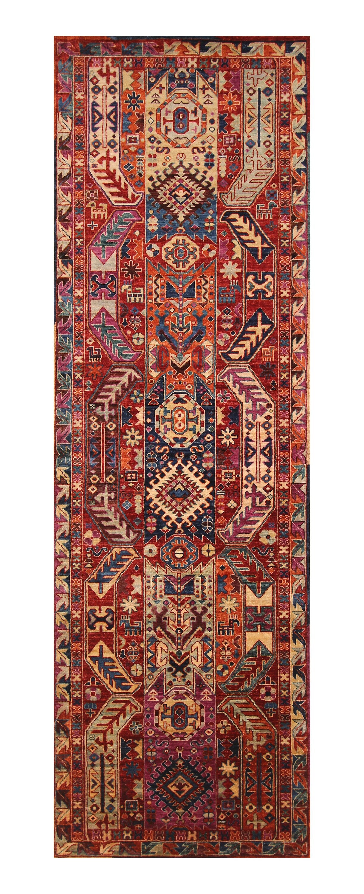 10 ft Red Baluch Tribal Afghan Hand knotted Runner Rug - Yildiz Rugs