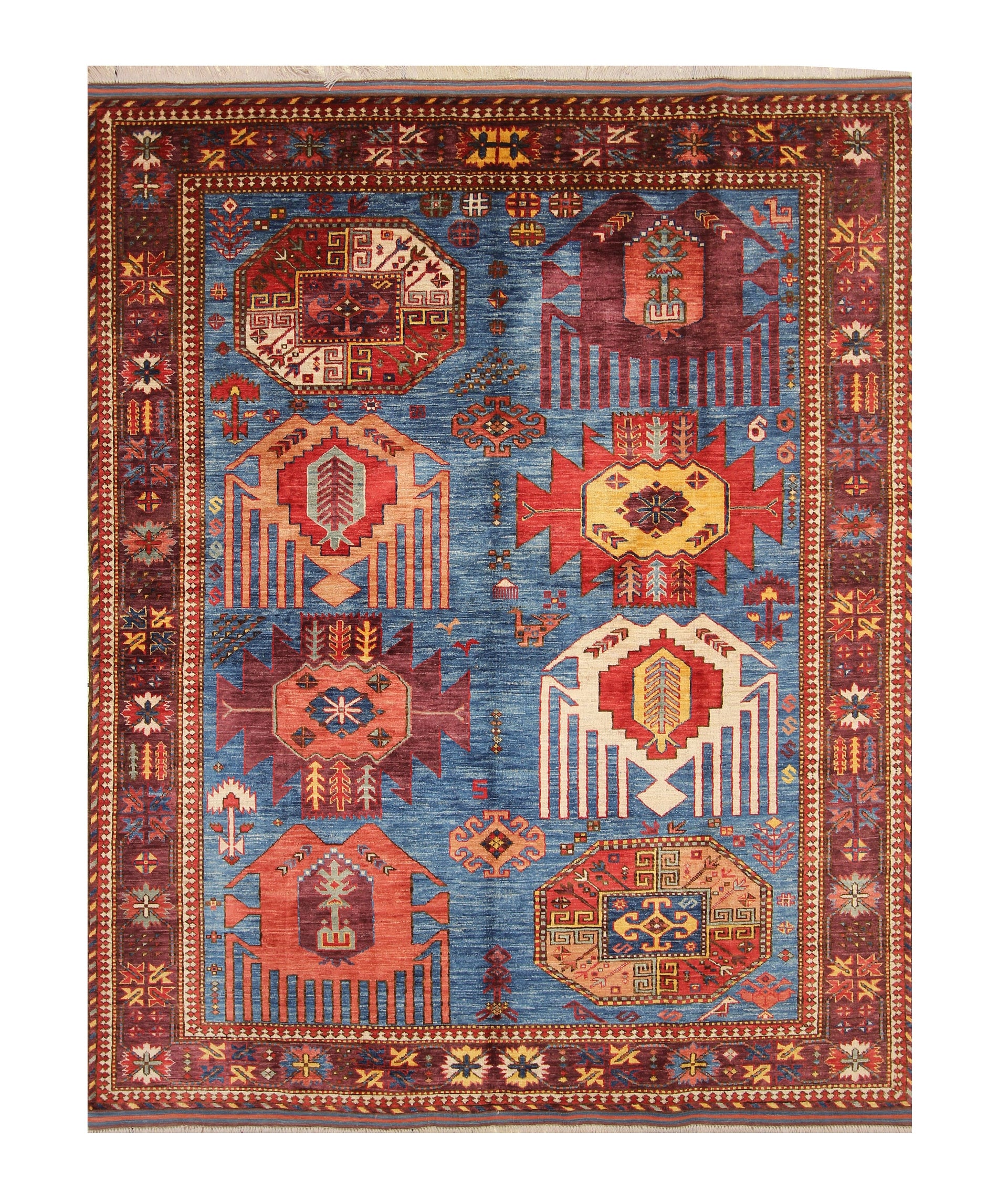 6x7 Navy Blue Baluch Traditional Afghan Hand Knotted wool & wool Rug - Yildiz Rugs