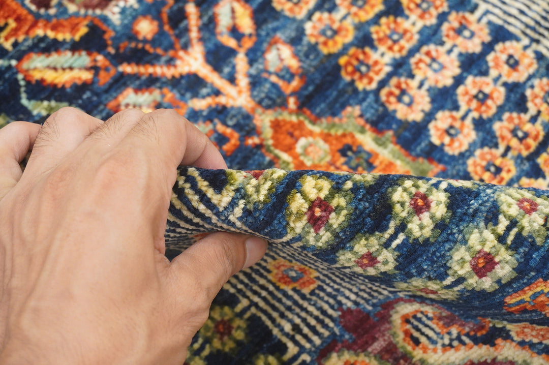 10 ft Bakhshaish Navy Blue Afghan Hand knotted Oriental Runner Rug