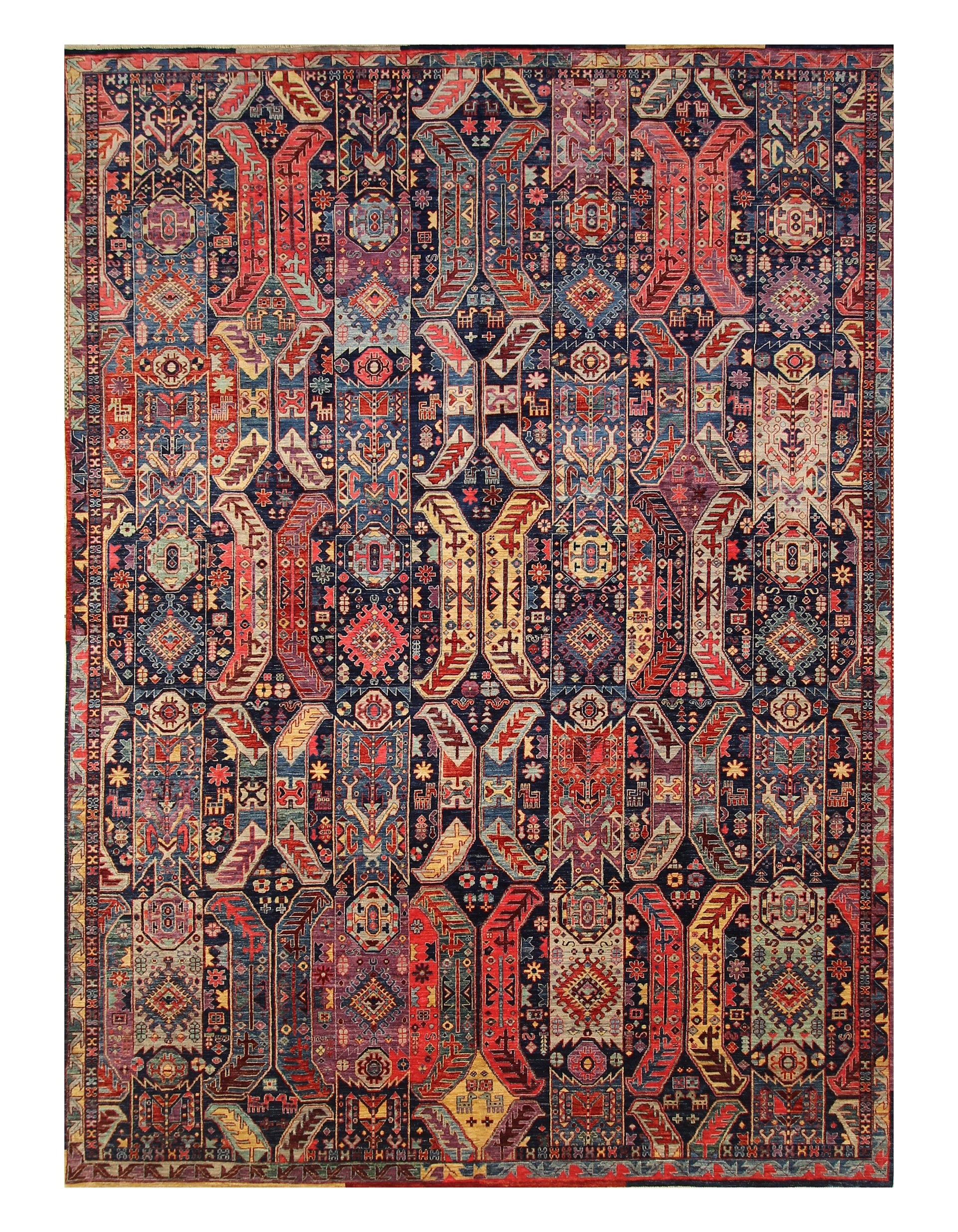 9x12 Navy Blue Samarkand Afghan Hand Knotted Tribal Baluch Rug - Yildiz Rugs