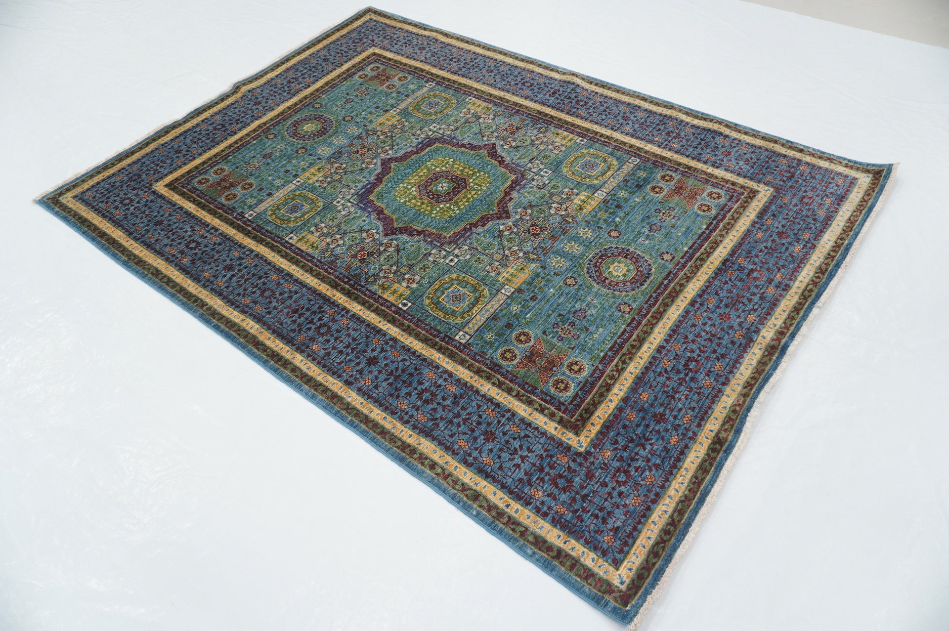 5x7 Soft Blue Mamluk Hand knotted Turkish Medallion Rug - Yildiz Rugs