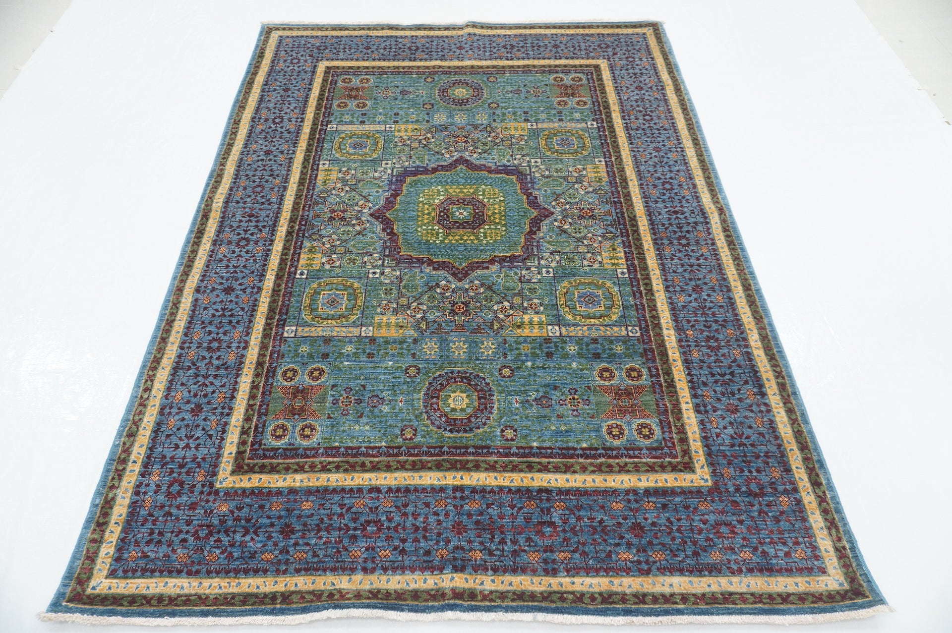 5x7 Soft Blue Mamluk Hand knotted Turkish Medallion Rug - Yildiz Rugs