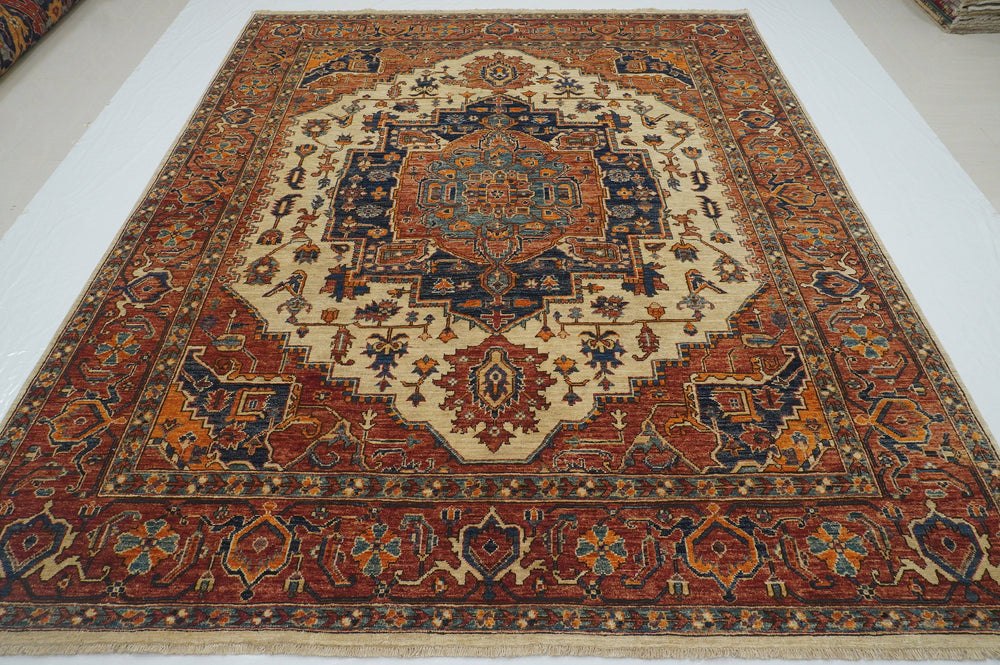 8x10 Red Heriz Afghan Hand knotted Vintage Oriental Medallion Rug - Yildiz Rugs