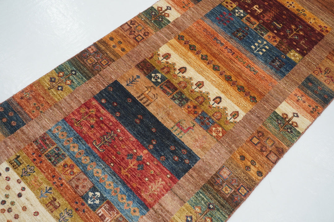 10 ft Brown Gabbeh Kashkuli Afghan Hand knotted runner rug - Yildiz Rugs