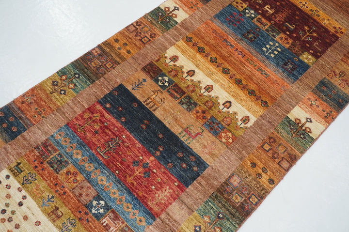 10 ft Brown Gabbeh Kashkuli Afghan Hand knotted runner rug - Yildiz Rugs