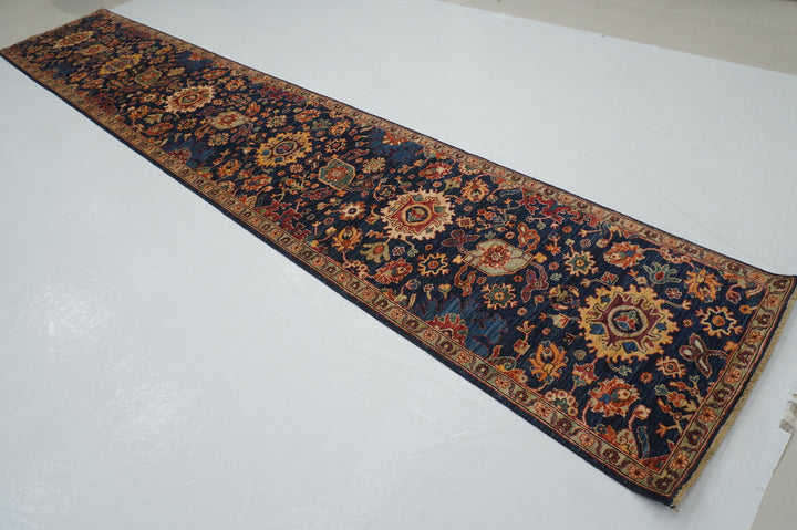 Sold 15 ft Navy Blue Bidjar Afghan Hand Knotted Oriental Long Runner Rug