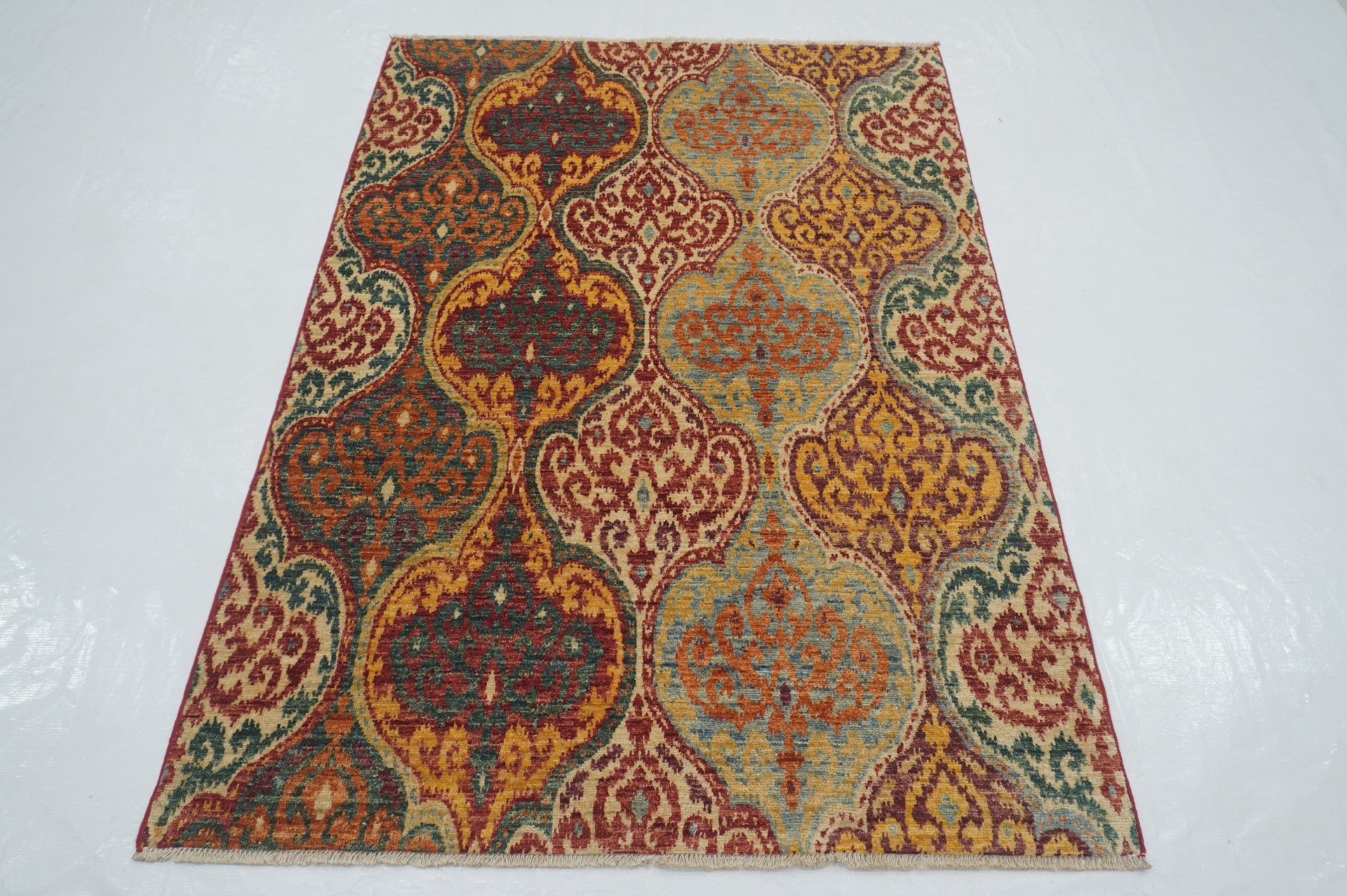 4x6 Ikat Multicolor Afghan Hand Knotted wool  Rug - Yildiz Rugs
