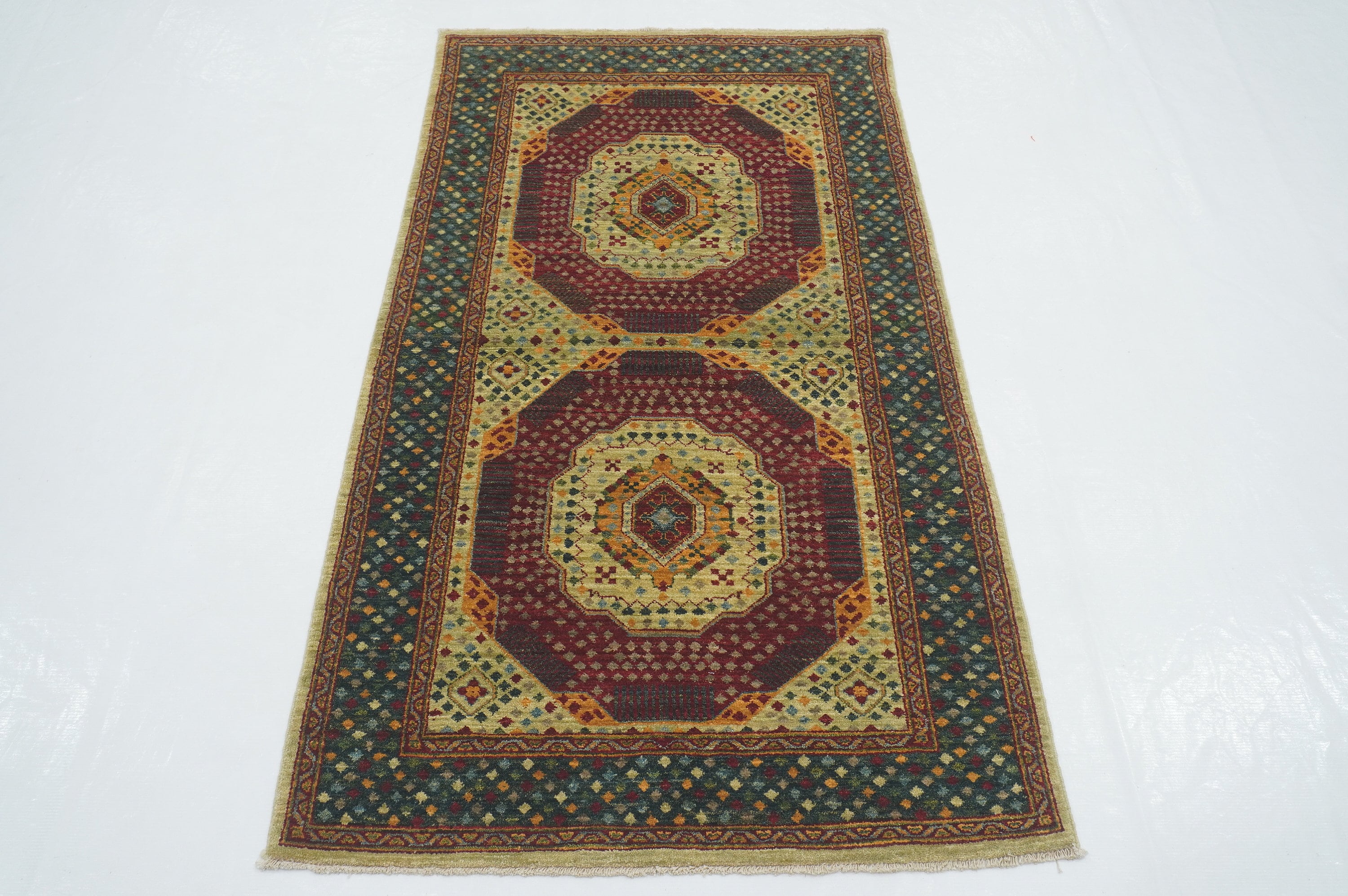 3x5 Green Mamluk knotted Turkish Medallion Rug - Yildiz Rugs