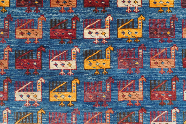 6x8 Navy Blue Timuri Baluch Bird Tribal Afghan Hand Knotted Oriental Rug