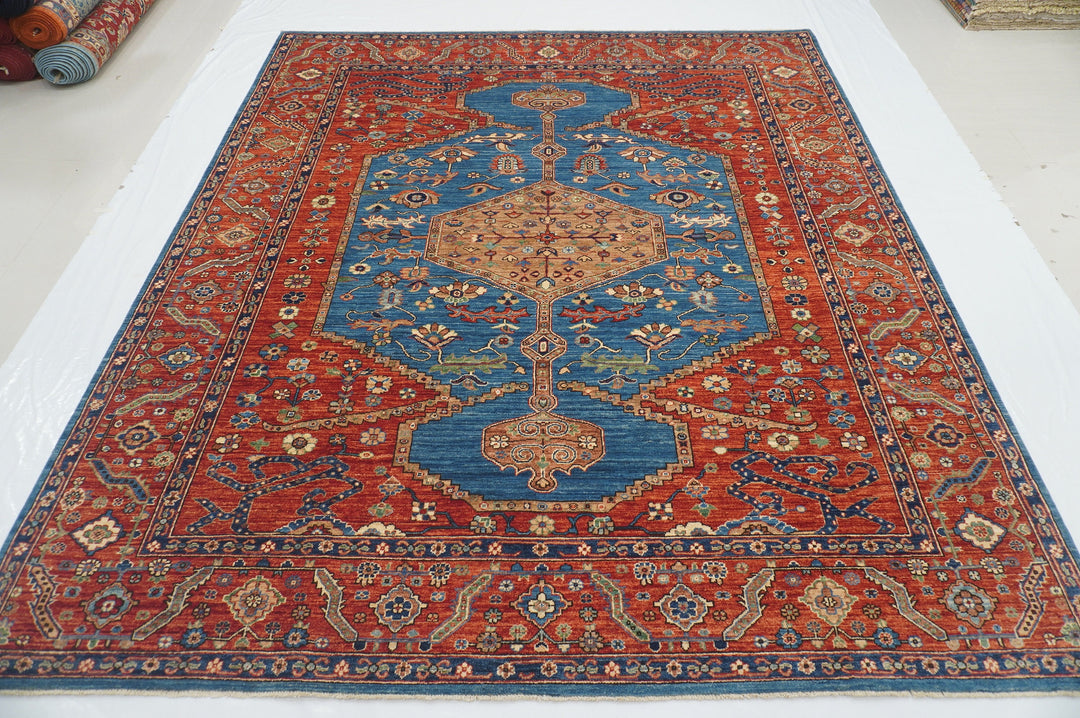 8x10 Blue Rusty Red Afghan Bakhshaish Hand knotted Oriental Rug - Yildiz Rugs