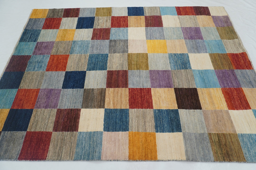 6x8 Checkered Gabbeh Multicolor Afghan Hand knotted Rug - Yildiz Rugs