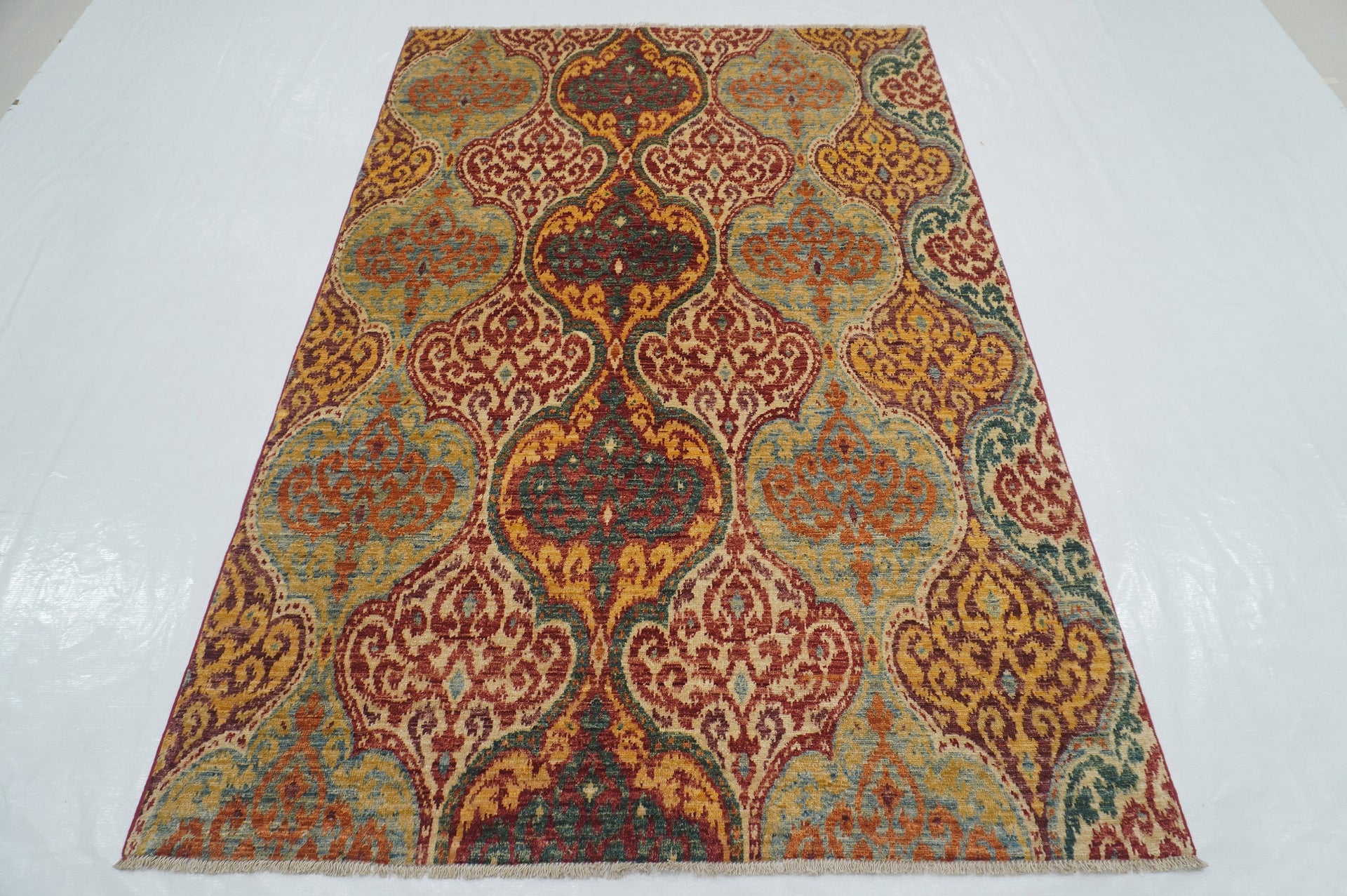 5x7 Ikat Multicolor Afghan Hand Knotted Rug - Yildiz Rugs