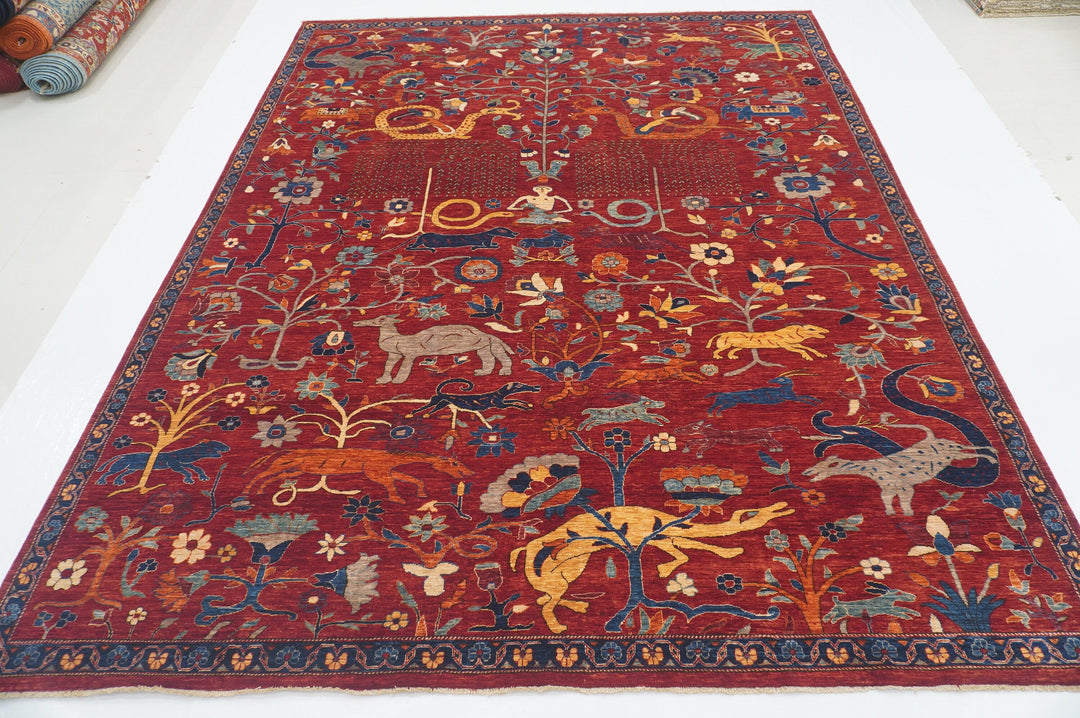 8x10 Deep Red Nomadic Gabbeh Tribal Afghan Hand Knotted Dragon Rug