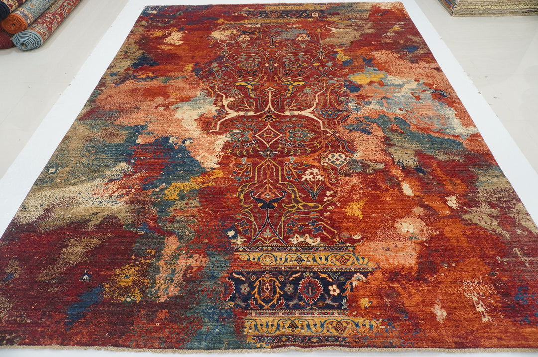 9x12 Red Modern Bidjar Afghan Hand knotted Abstract Oriental Rug - Yildiz Rugs