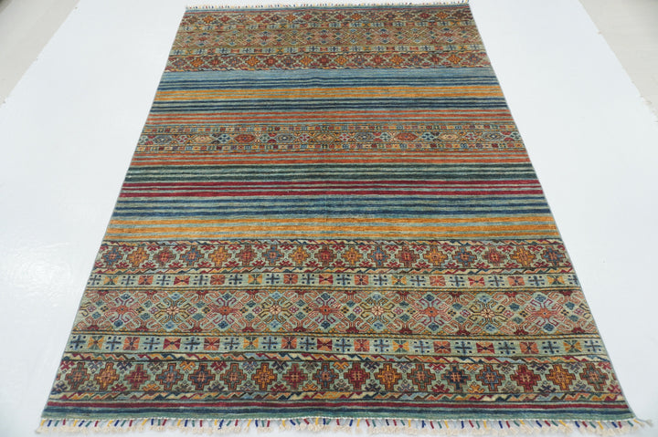 6x8 Blue Tribal Gabbeh Afghan Hand knotted Rug - Yildiz Rugs