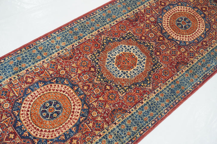 3 x 9 ft Rusty Red Mamluk Hand knotted Turkish Runner Rug - Yildiz Rugs