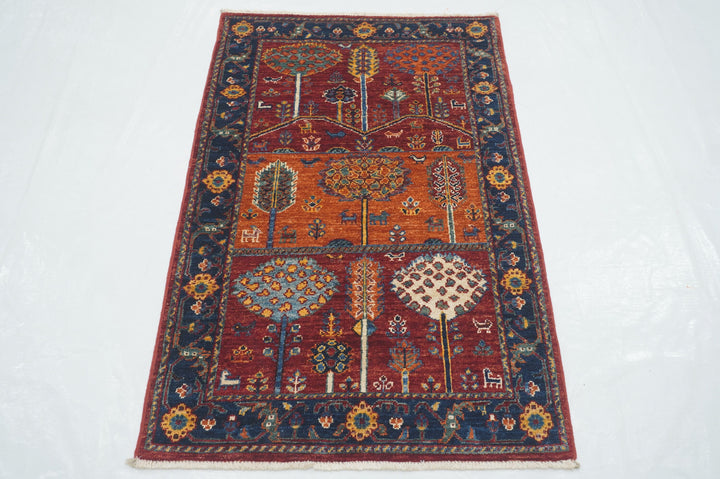 3 x 4 ft Rust Red Gabbeh Tree of Life Hand Knotted Rug