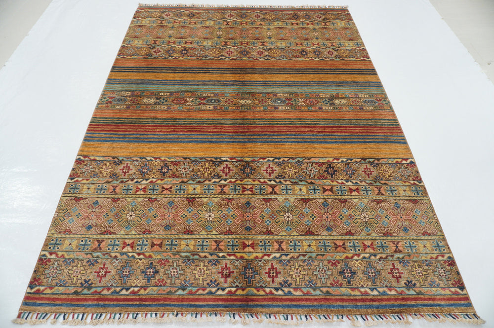 6x8 Taupe beige Tribal Gabbeh Afghan Hand knotted Rug - Yildiz Rugs