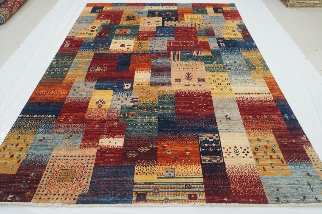 7'4"x 9'8" Nomadic Gabbeh Multicolor Persian Village Field Rug - Yildiz Rugs