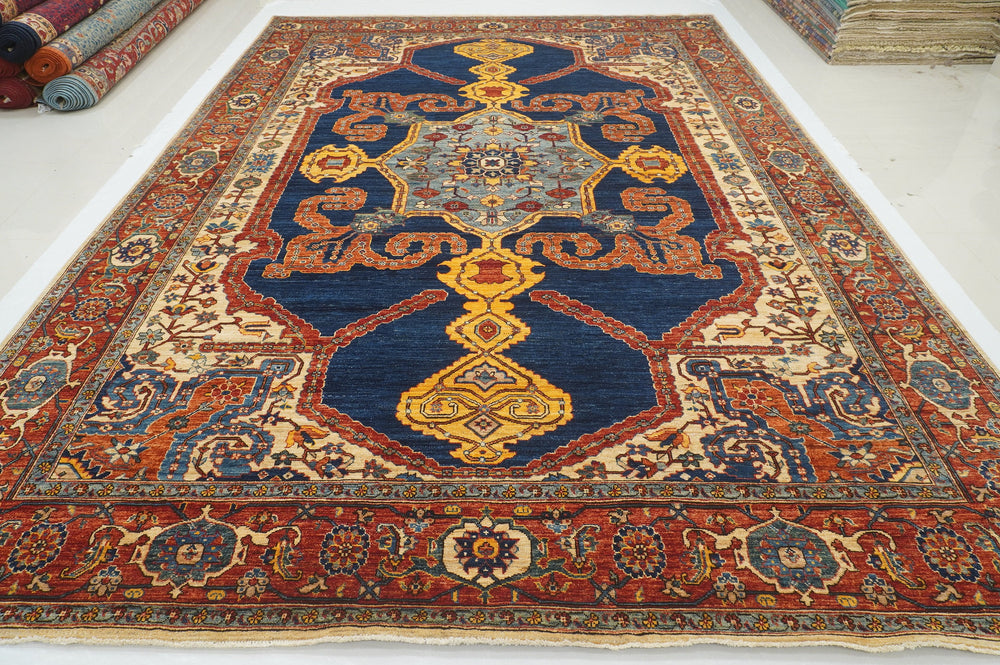 10x14 Navy Blue Serapi Afghan Hand knotted Medallion Oriental Rug - Yildiz Rugs