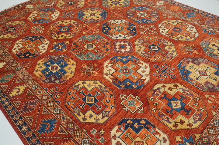 8x10 Red Ersari Natural colors Afghan hand knotted Geometric Oriental Rug - Yildiz Rugs