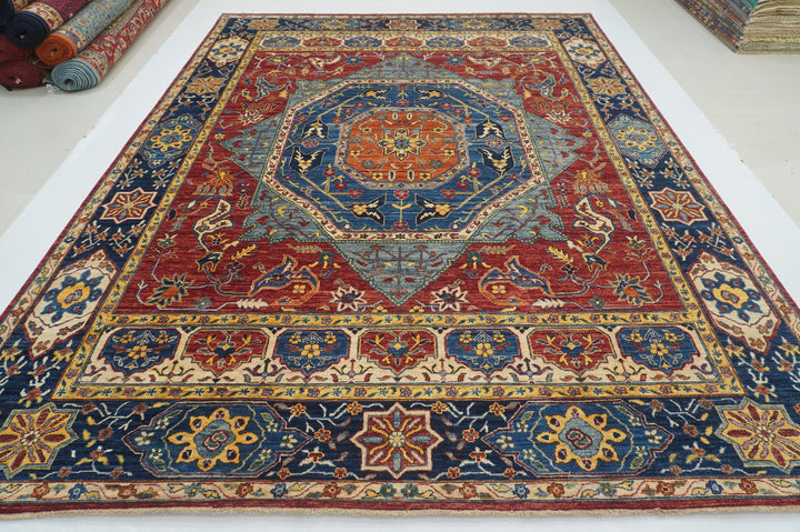 9x12 Blue Red Mamluk Turkish Hand Knotted Medallion Rug - Yildiz Rugs