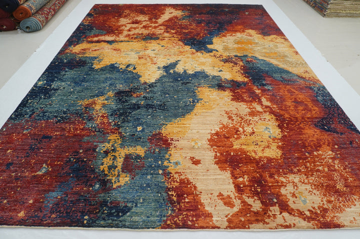 9x12 Multicolor Modern Abstract Afghan Hand knotted Contemporary Rug - Yildiz Rugs