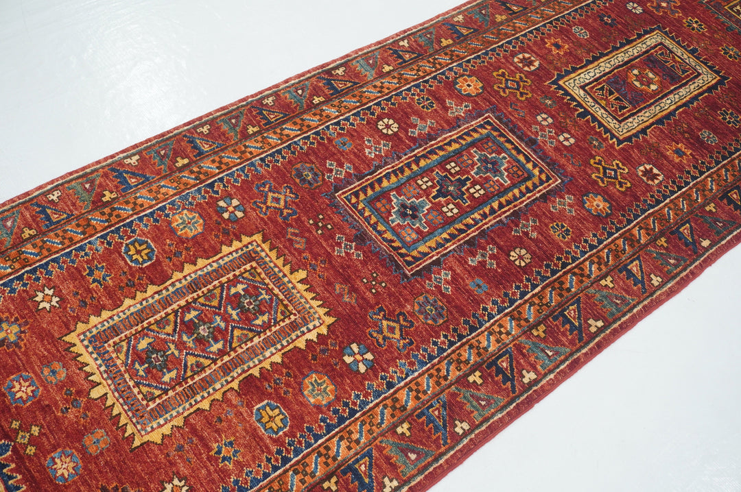 10 Ft Red Baluch Afghan hand knotted Oriental Runner Rug - Yildiz Rugs