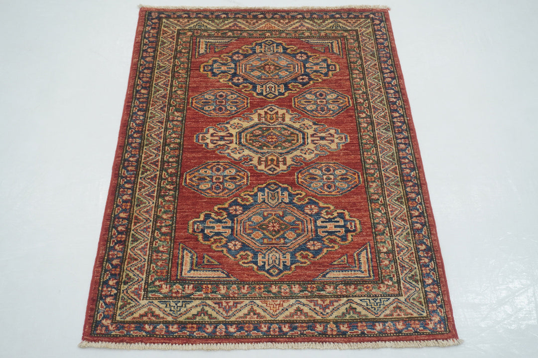 3 x 4 ft Red Afghan Kazak Hand knotted Wool Rug