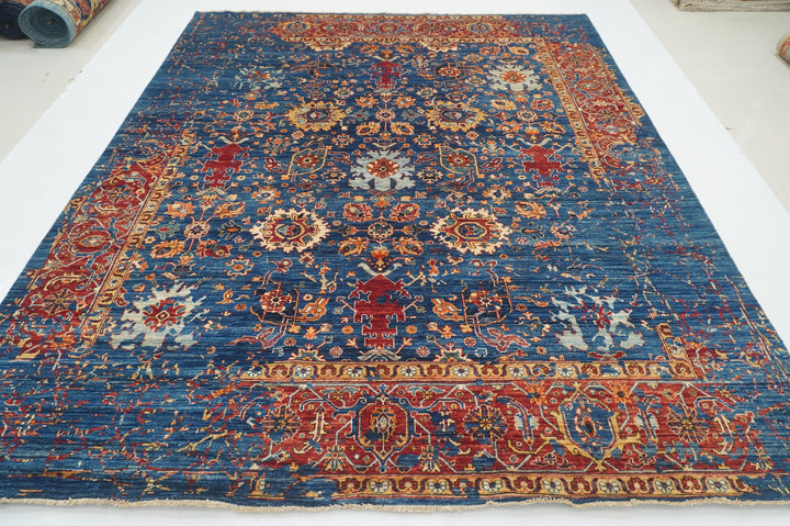 8x10 Dark Blue Modern Oriental Afghan Hand knotted Rug - Yildiz Rugs