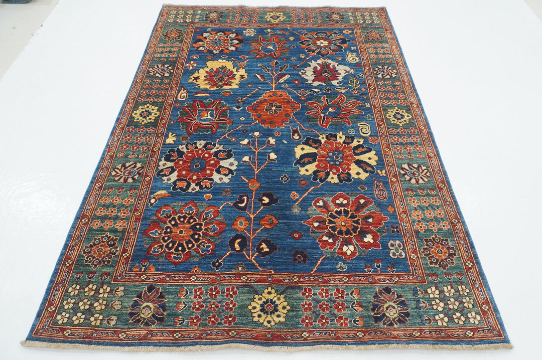 SOLD 5x7 Navy Blue Green Afghan Hand knotted Oriental Rug