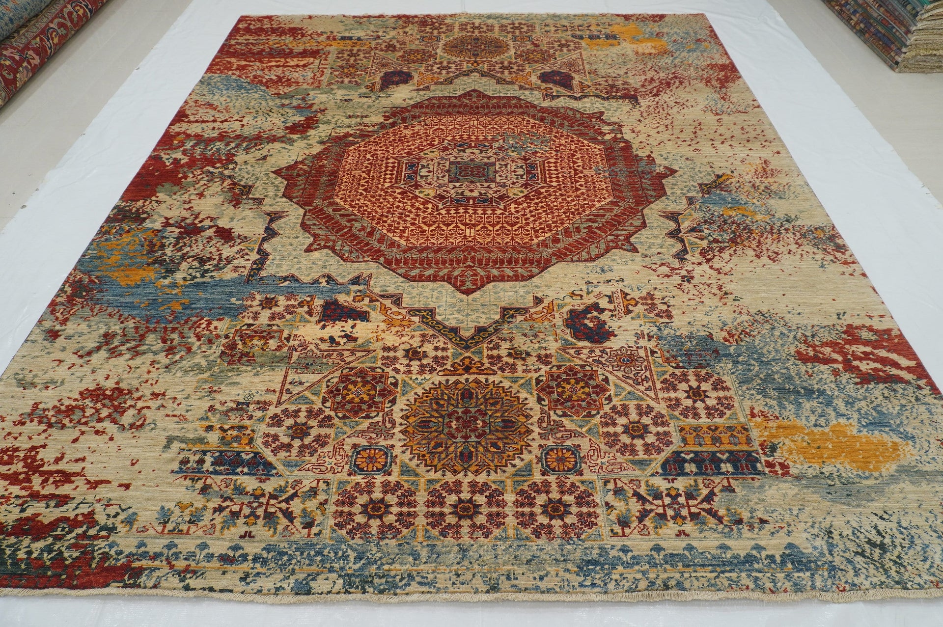 8x10 Beige Modern Mamluk Hand knotted Turkish Medallion Rug - Yildiz Rugs