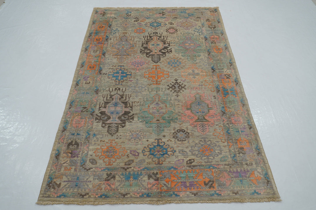 4x6 Gray Baluch Tribal Samarkand Afghan Hand knotted Transitional Rug