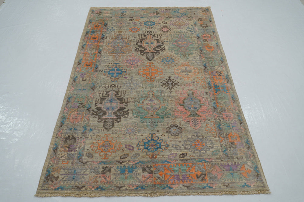 4x6 Gray Baluch Tribal Samarkand Afghan Hand knotted Transitional Rug - Yildiz Rugs