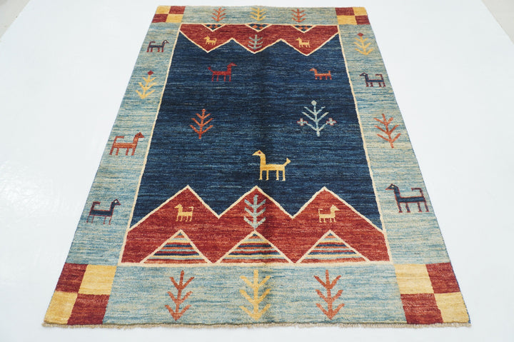 5x7 Blue Gabbeh Afghan Hand knotted Tribal Rug