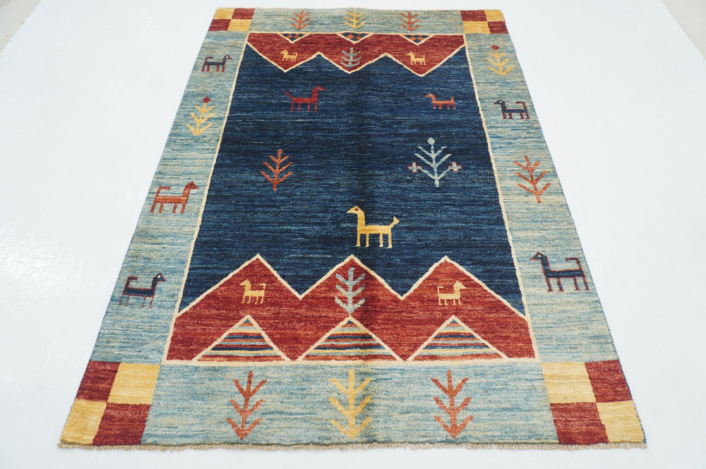 5x7 Blue Gabbeh Afghan Hand knotted Tribal Rug - Yildiz Rugs