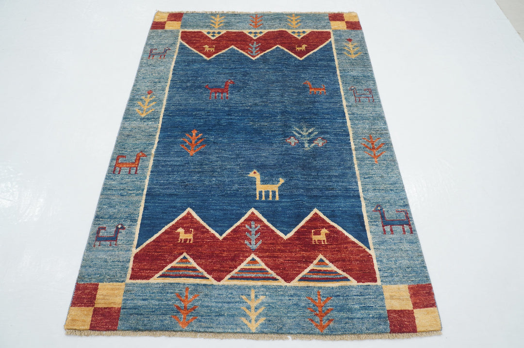 4x6 Blue Tribal Gabbeh Afghan Hand knotted Rug