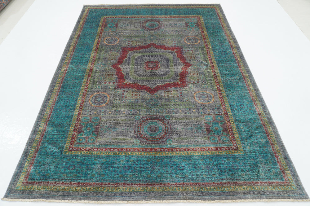 6x8 Blueish Gray Mamluk Hand Knotted Wool Turkish Medallion Rug - Yildiz Rugs