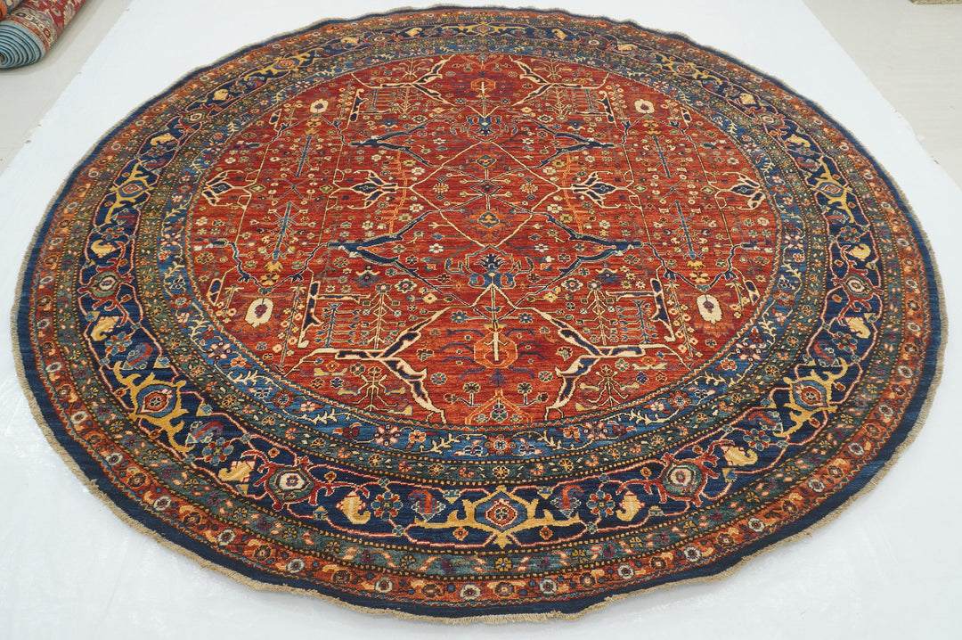 9x9 Red Round Bidjar Afghan Hand knotted Oriental Circle Rug - Yildiz Rugs