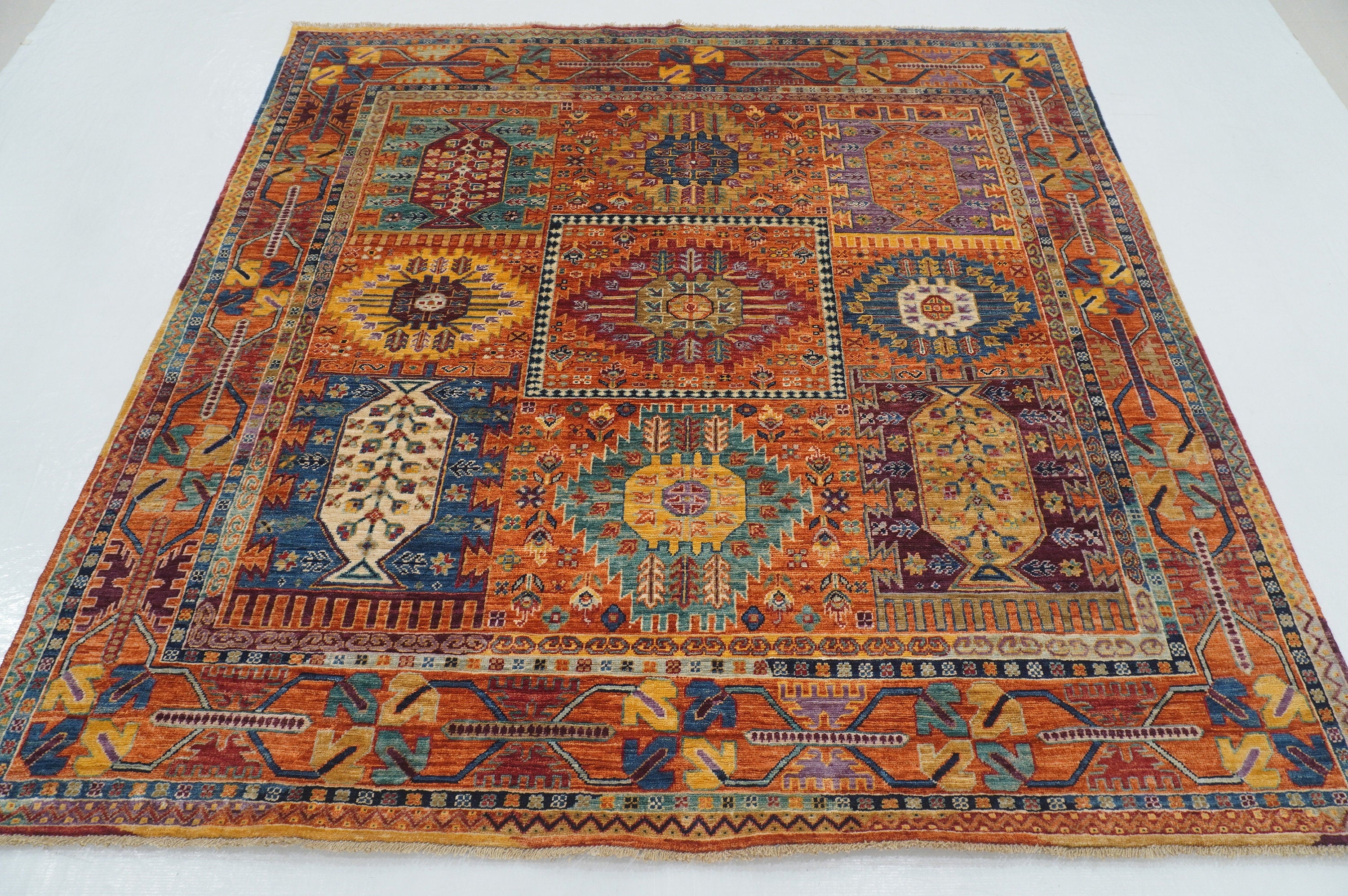 6x6 Orange Baluch Square Afghan Hand knotted Wool Square Rug