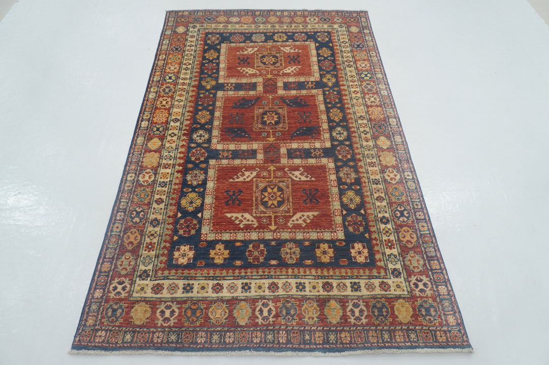 4x6 Red Navy Blue Vintage Shirvan Afghan Hand knotted Oriental rug - Yildiz Rugs