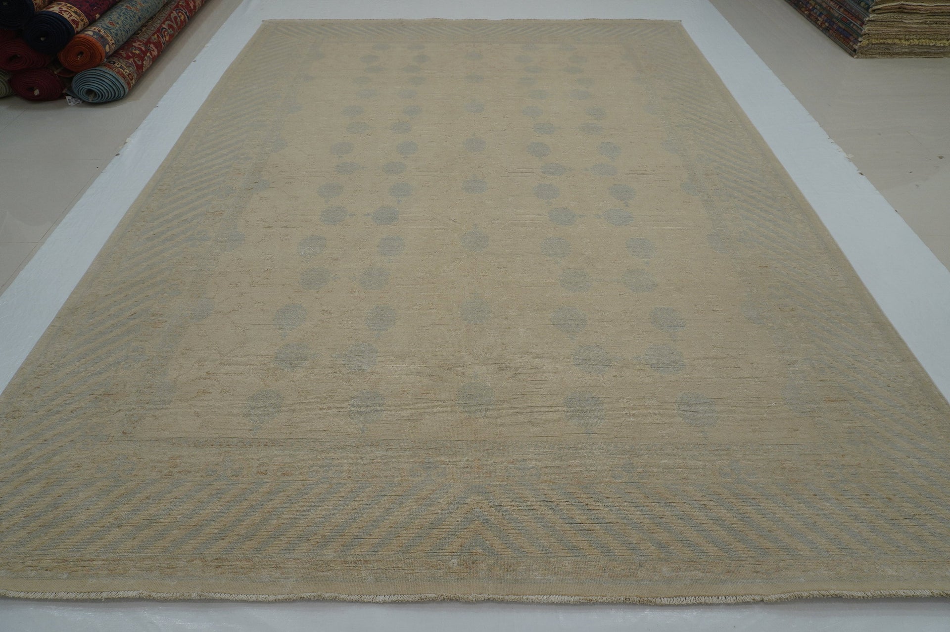 9x12 Beige Vintage Khotan Afghan Hand knotted Wool Oriental Rug - Yildiz Rugs